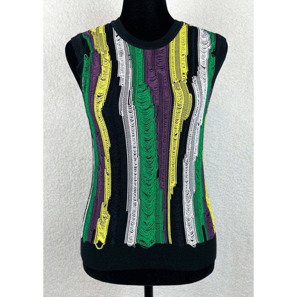 VERSACE • 2-Piece Distressed Jacquard Striped Cardigan and Tank Top Matching Set - Picture 9 of 16